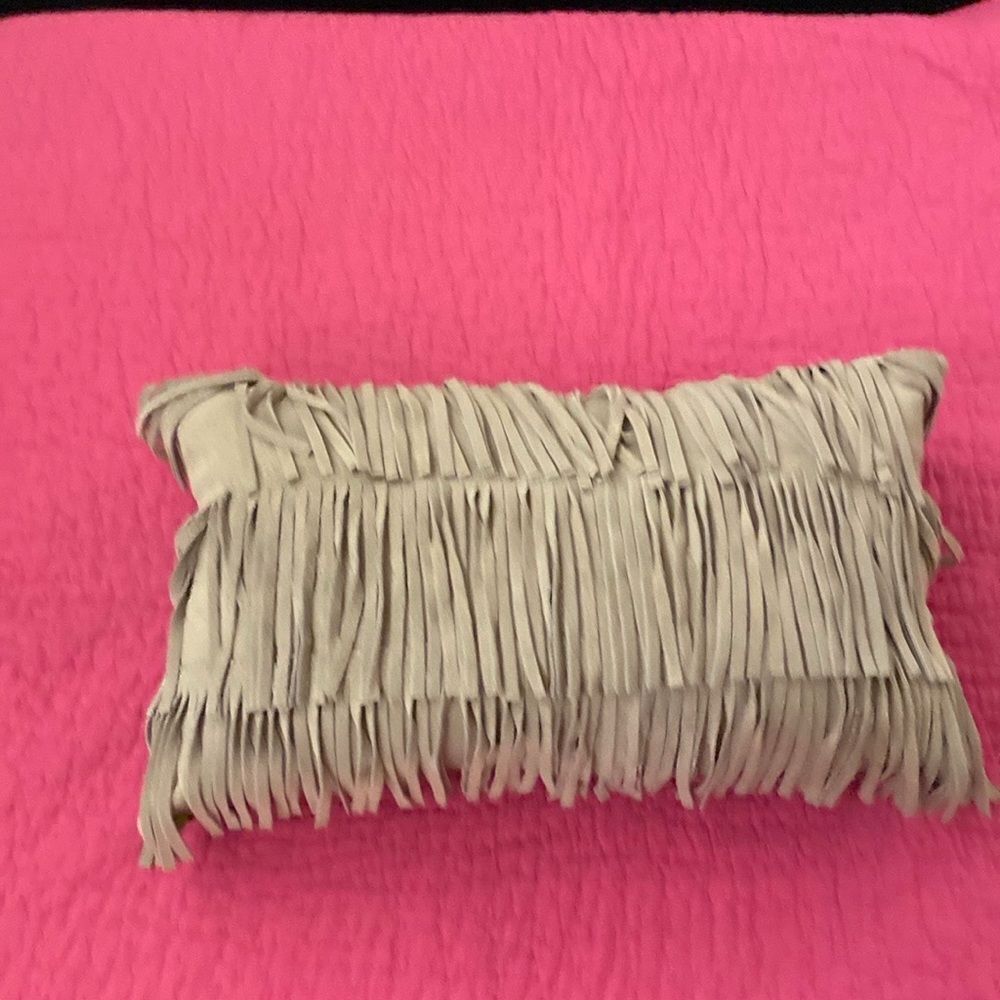 Genuine suede fringe Accent Pillow with Bohemian Charm